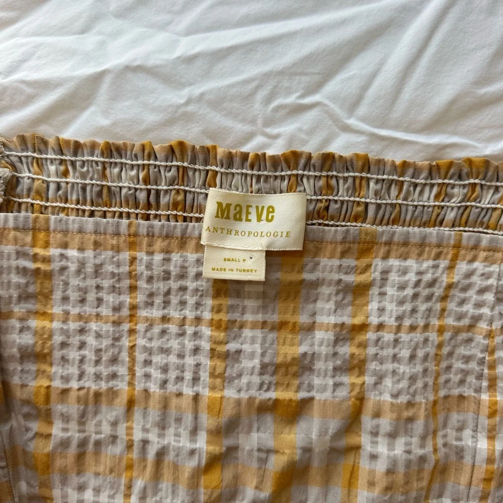 Anthropologie Yellow Plaid Puff-Sleeve Crop Top